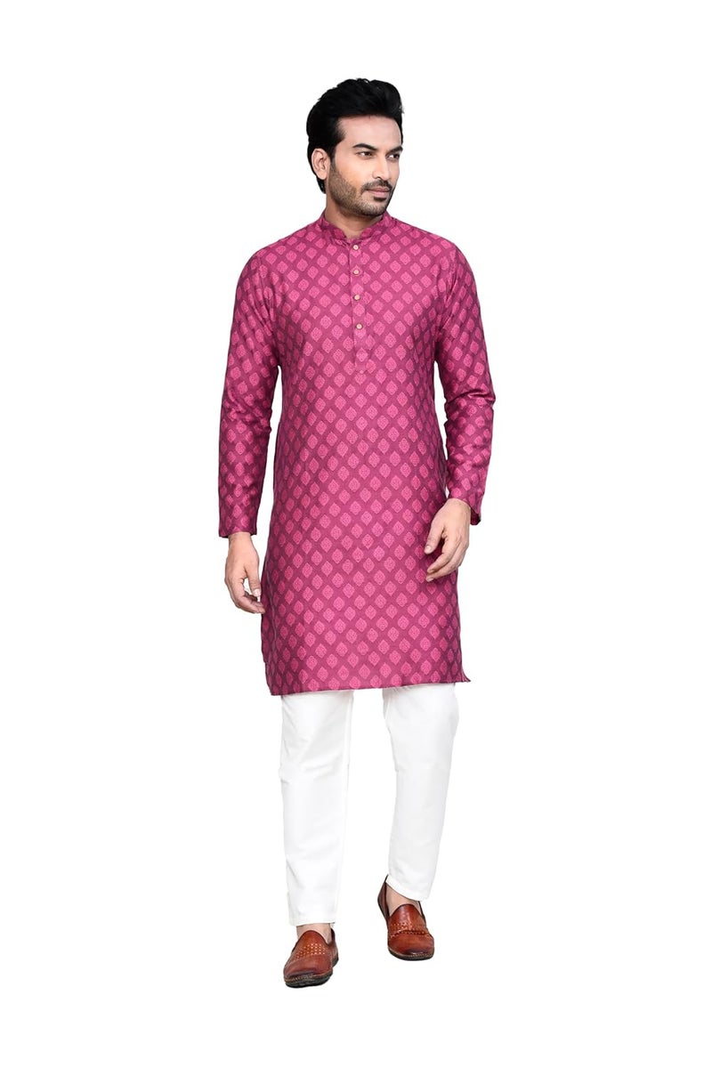POLY2FAB Hathkargha Men's Silk Jacquard Kurta Pajama Set | Ethnic Wear for Weddings & Festive Functions - Image 1